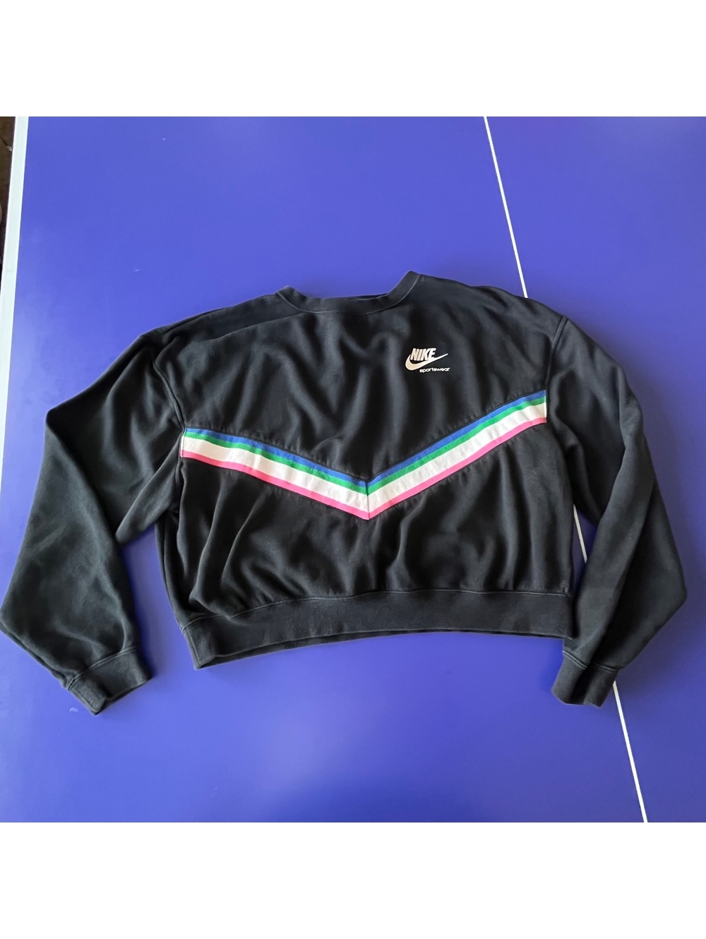 Nike Sportswear Black Cropped Sweatshirt with Colorful Chevron Stripes Women’s M